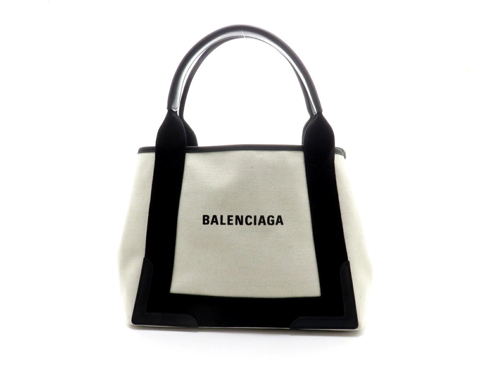 Balenciaga Navy Blue Cabas Tote Bag Canvas Calfskin Black